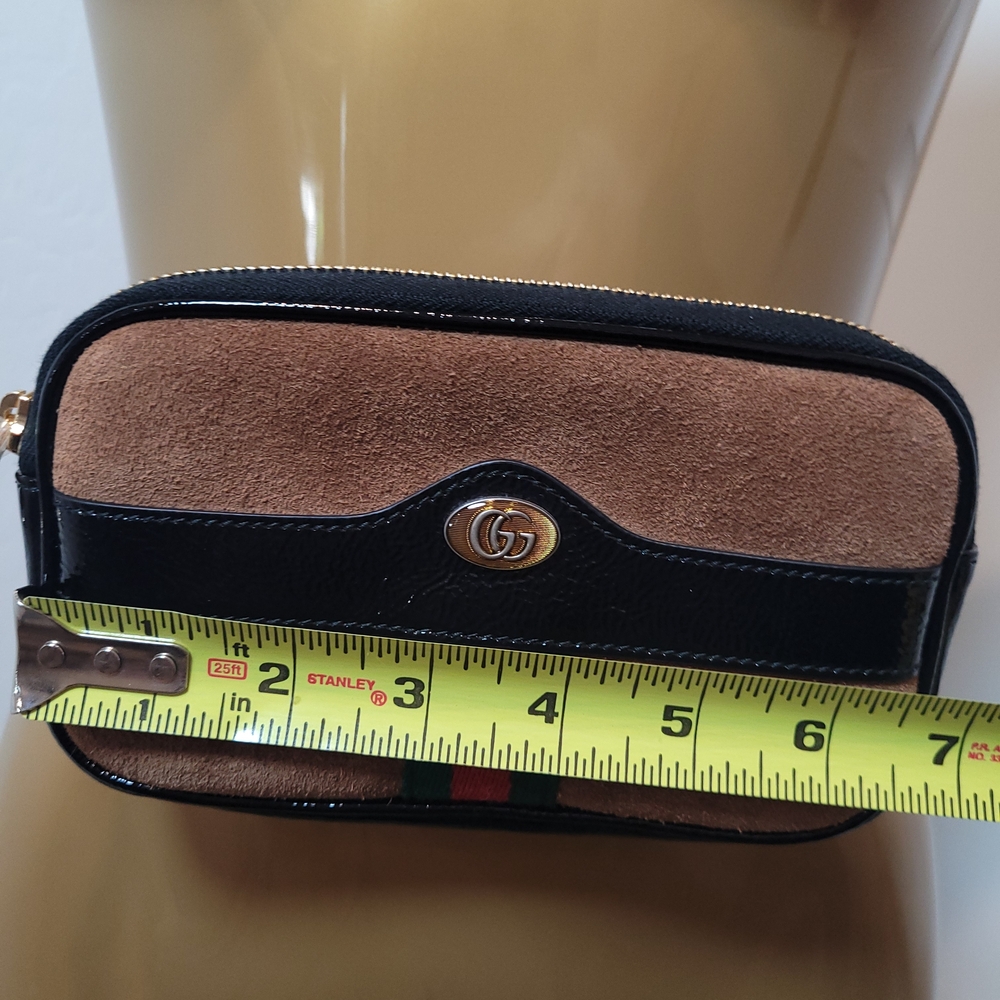 Gucci Brown Suede Sm Ophidia Belt Bag with black patent leather trim Grn/red Str - Picture 5 of 13